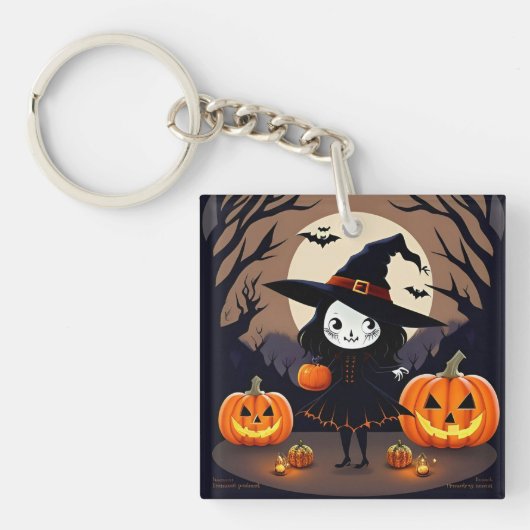 カボチャ付きハロウィーン魔女 キーホルダー (正面)