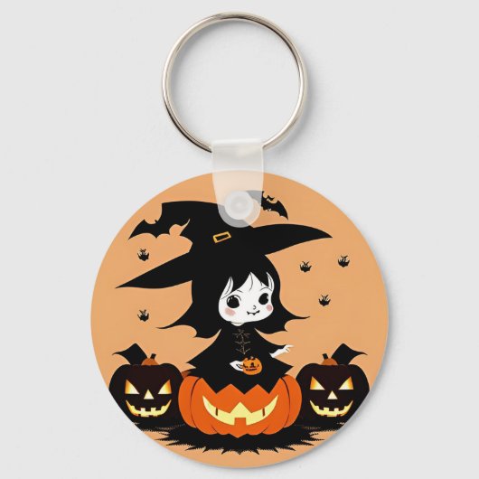 カボチャ付きハロウィーン魔女 キーホルダー (正面)