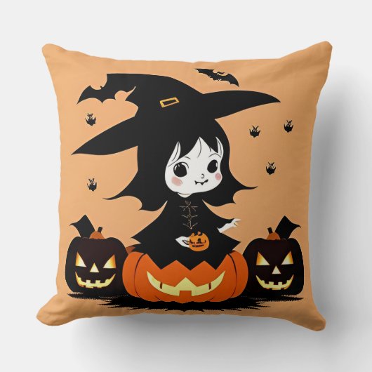 カボチャ付きハロウィーン魔女 クッション (正面)
