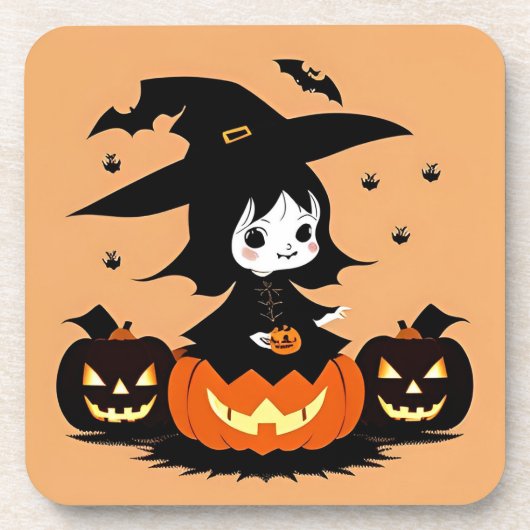 カボチャ付きハロウィーン魔女 コースター (正面)