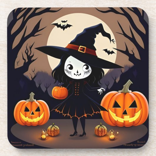 カボチャ付きハロウィーン魔女 コースター (正面)