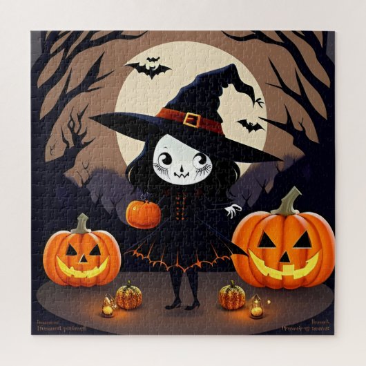 カボチャ付きハロウィーン魔女 ジグソーパズル (縦)