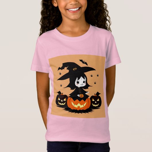 カボチャ付きハロウィーン魔女 Tシャツ (正面)