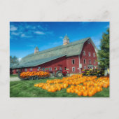 カボチャ付き大きな赤いバーモントの納屋 ポストカード (正面)