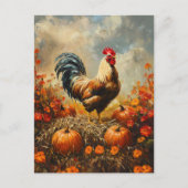 カボチャ付き秋のオンドリ ポストカード (正面)