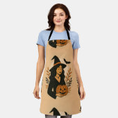 カボチャ付き秋の魔女 | ヴィンテージハロウィーン エプロン (着用した状態)