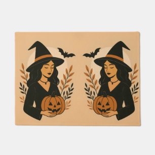 カボチャ付き秋の魔女   ヴィンテージハロウィーン ドアマット