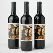 カボチャ付き秋の魔女 | ヴィンテージハロウィーン ワインラベル (ボトル)