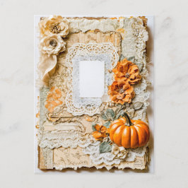 カボチャ付き空のヴィンテージフレーム シーズンポストカード