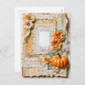 カボチャ付き空のヴィンテージフレーム シーズンポストカード (正面/裏面)