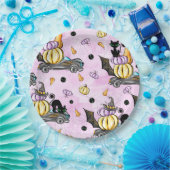 カボチャ付き車のハロウィーン黒猫 ペーパープレート (パーティー)