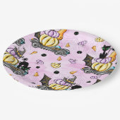 カボチャ付き車のハロウィーン黒猫 ペーパープレート (アングル)