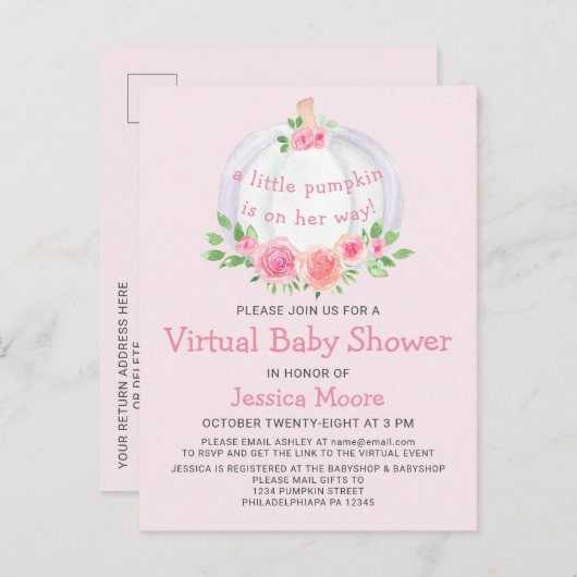 カボチャ仮想ベビーシャワー招待状はがき インビテーションポストカード (正面/裏面)