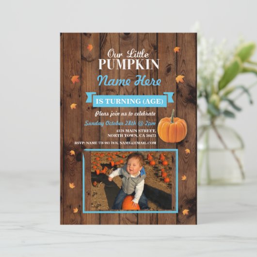 カボチャ任意の年齢秋誕生日パーティフォト招待状 招待状 (スタンド正面)