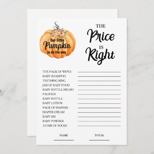 カボチャ価格は右ベビーシャワーゲームカード 招待状 (正面/裏面)