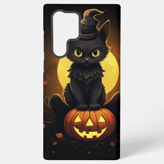 カボチャ入りの可愛い小さな黒いハロウィーン猫 SAMSUNG GALAXYケース (裏面)