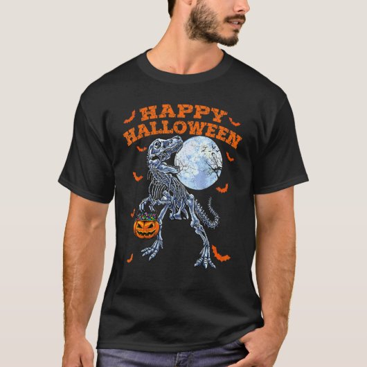 カボチャ入りの可愛い恐竜ハロウィーンレトロ Tシャツ (正面)