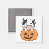 カボチャ入り牛可愛い牛ハッピーハローウィン磁石 マグネット (正面/裏面)