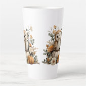 カボチャ入り秋のフクロウのハロウィンアート カフェラテマグ (正面)