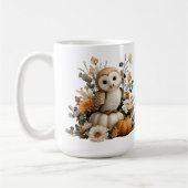 カボチャ入り秋のフクロウのハロウィンアート コーヒーマグカップ (左)