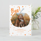 カボチャ切り取りハロウィーンの白いオレンジ色の写真 カード (スタンド正面)