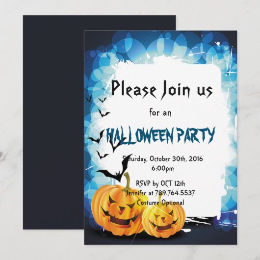 カボチャ及びこうもりハローウィンパーティ 招待状 (正面/裏面)