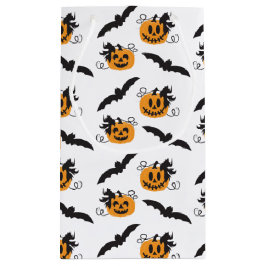 カボチャ及びこうもりパターンハロウィーンのカボチャのちょうちんオレンジ スモールペーパーバッグ
