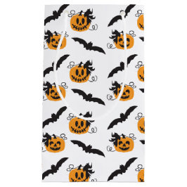カボチャ及びこうもりパターンハロウィーンのカボチャのちょうちんオレンジ スモールペーパーバッグ