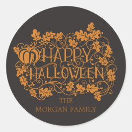 カボチャ及びつる植物ハッピーハローウィン ラウンドシール