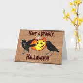 カボチャ及びカラスのヴィンテージのハロウィンカード カード (黄色い花)