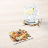 カボチャ収穫フローラメドレー：葉と花模様 スクエアペーパーコースター (インサイチュ)