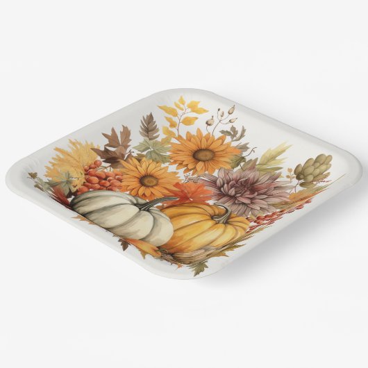 カボチャ収穫フローラメドレー:葉と花模様 ペーパープレート (傾斜あり)