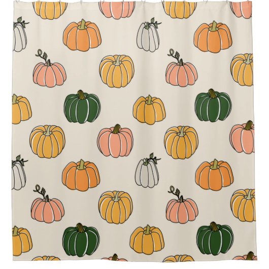 カボチャ収穫ヴィンテージ継ぎ目無し模様 シャワーカーテン (正面)