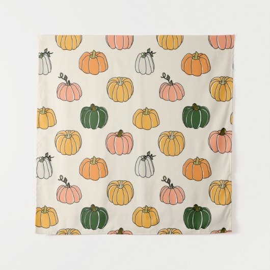 カボチャ収穫ヴィンテージ継ぎ目無し模様 タペストリー (正面)