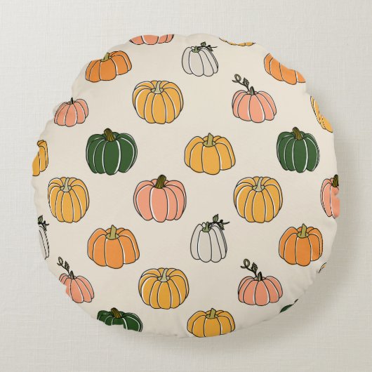 カボチャ収穫ヴィンテージ継ぎ目無し模様 ラウンドクッション (正面)