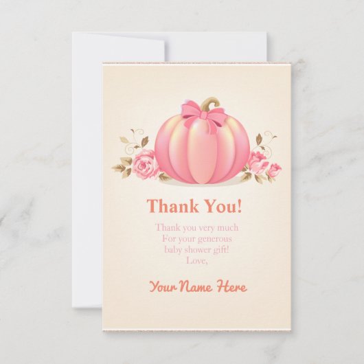 カボチャ収穫女の子のサンキューカードの赤ちゃんシャワー。 サンキューカード (正面)