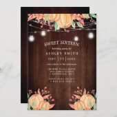 カボチャ収穫水色秋のライトスウィート16 招待状 (正面/裏面)