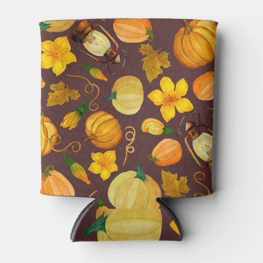 カボチャ収穫秋の水のカラーパターン 缶クーラー (正面)
