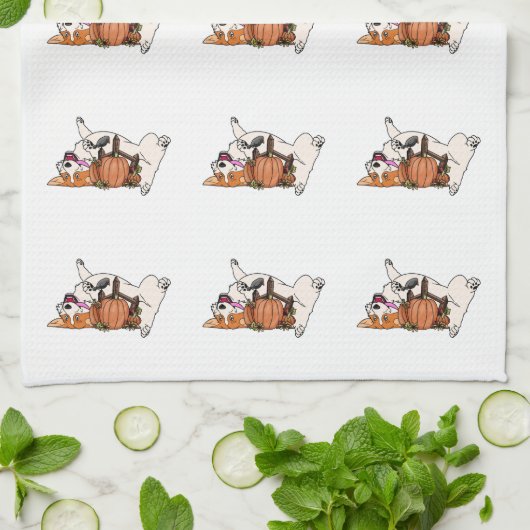 カボチャ台所タオルを持つペンブロークのウェルシュコーギー キッチンタオル (折り畳み)