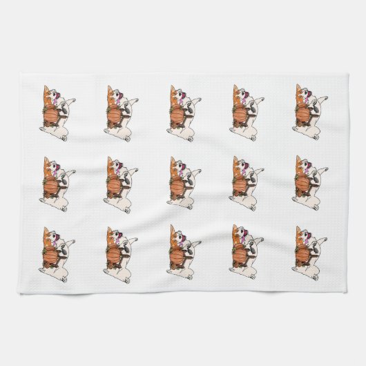 カボチャ台所タオルを持つペンブロークのウェルシュコーギー キッチンタオル (横)