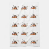 カボチャ台所タオルを持つペンブロークのウェルシュコーギー キッチンタオル (縦)