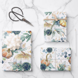 カボチャ多糖金ゴールドグリーナリーユーカリ秋 ラッピングペーパーシート