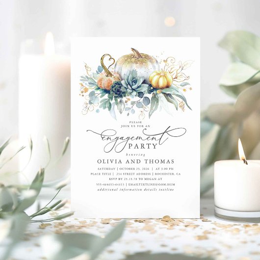 カボチャ多肉植物グリーンリー秋婚約パーティ 招待状