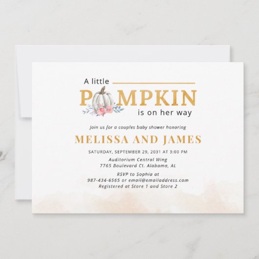 カボチャ夫婦の赤ちゃんシャワーピンクフローラ 招待状 (正面)