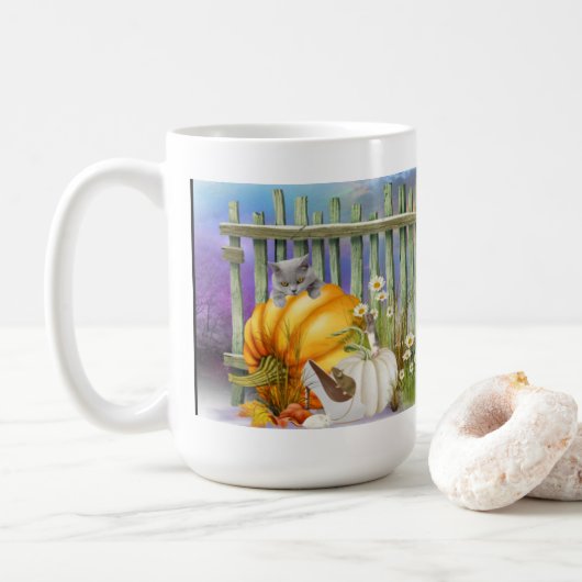 カボチャ失ったパッチの白い靴はコラージュ コーヒーマグカップ (ドーナツ)