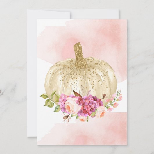 カボチャ女の子のピンクの金ゴールドの最初誕生日の水彩画 招待状 (裏面)