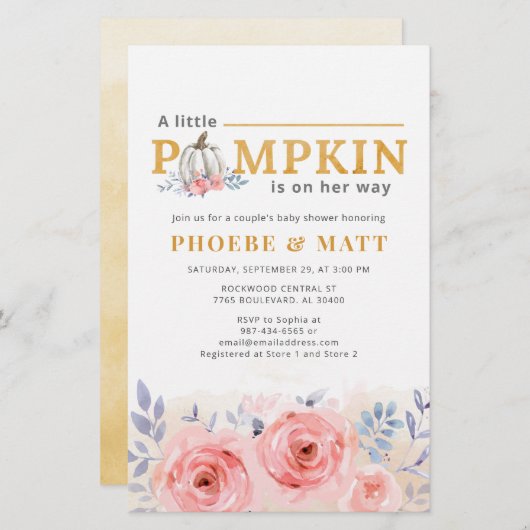 カボチャ女の子ベビーシャワー水色フローラ 便箋 (正面/裏面)