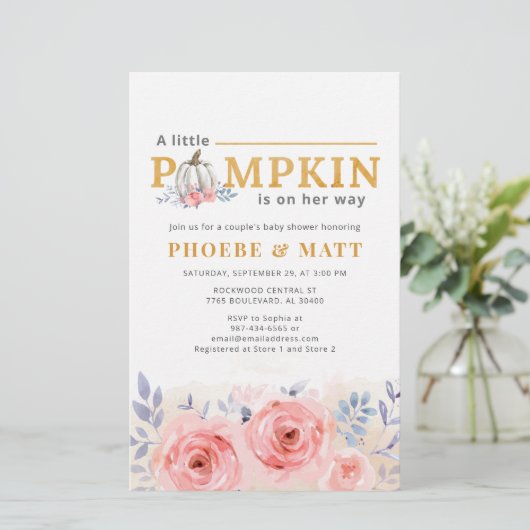 カボチャ女の子ベビーシャワー水色フローラ 便箋 (スタンド正面)