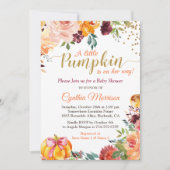 カボチャ女の子ベビーシャワー金ゴールド秋秋フローラ 招待状 (正面)