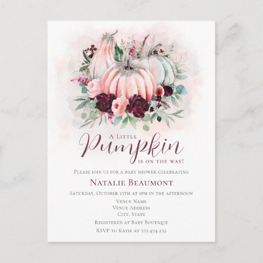 カボチャ女の子ベビーシャワー インビテーションポストカード (正面)